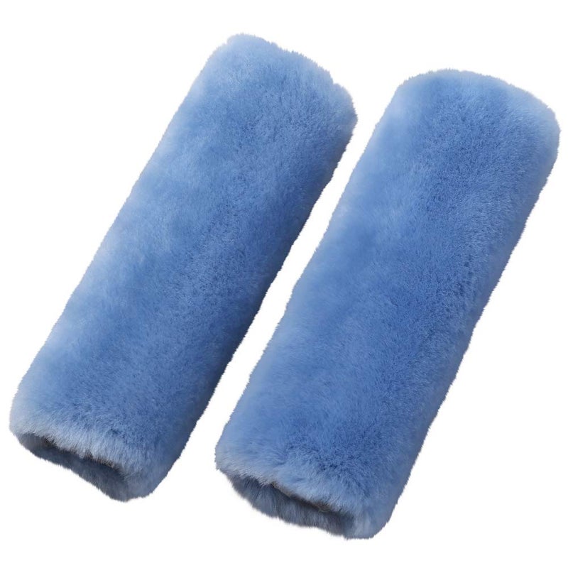 OGLAND 2 Pack Natural Fur Comfort Auto Authentic Sheepskin Car Seat Belt Pads for Adults, Soft Texture Shoulder Neck Cushion Pad Protector, Genuine Australia Merino Wool Cover (Sky Blue) - Image 1